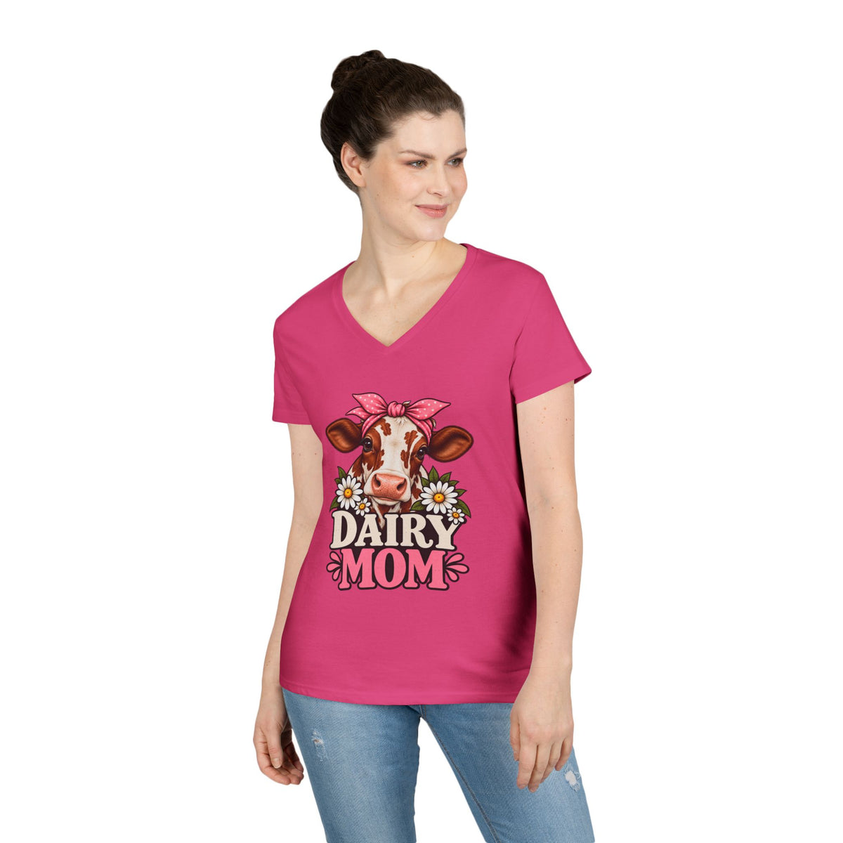 Dairy Mom Ayrshire V-Neck T-Shirt