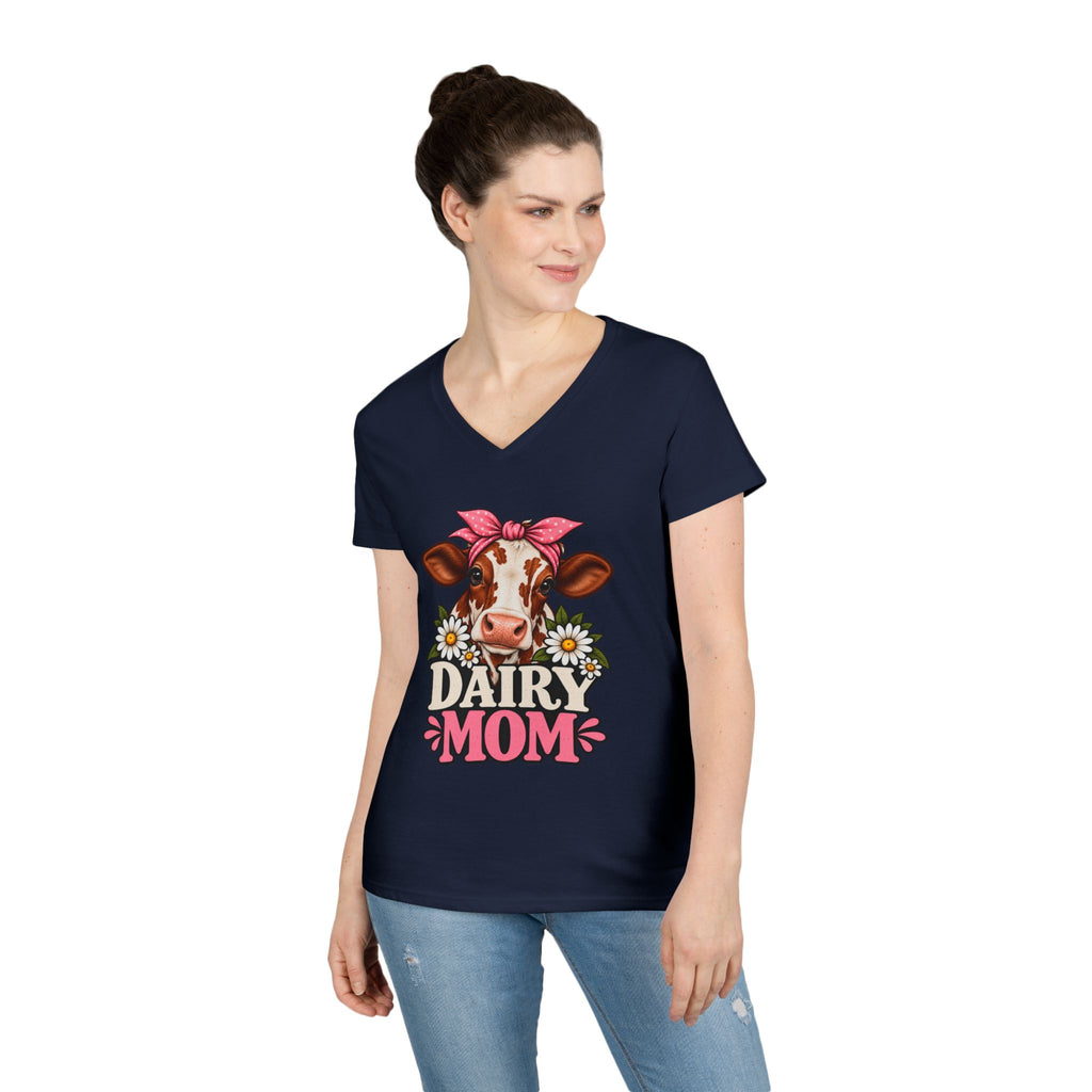 Dairy Mom Ayrshire V-Neck T-Shirt