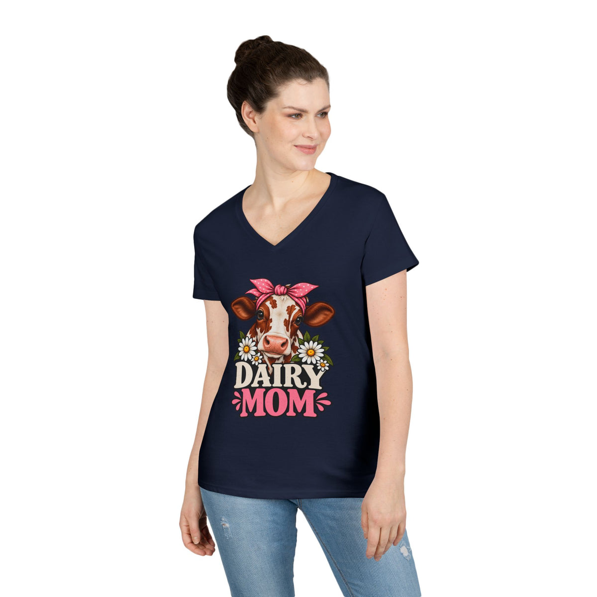 Dairy Mom Ayrshire V-Neck T-Shirt