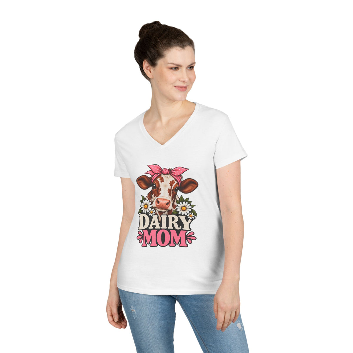 Dairy Mom Ayrshire V-Neck T-Shirt